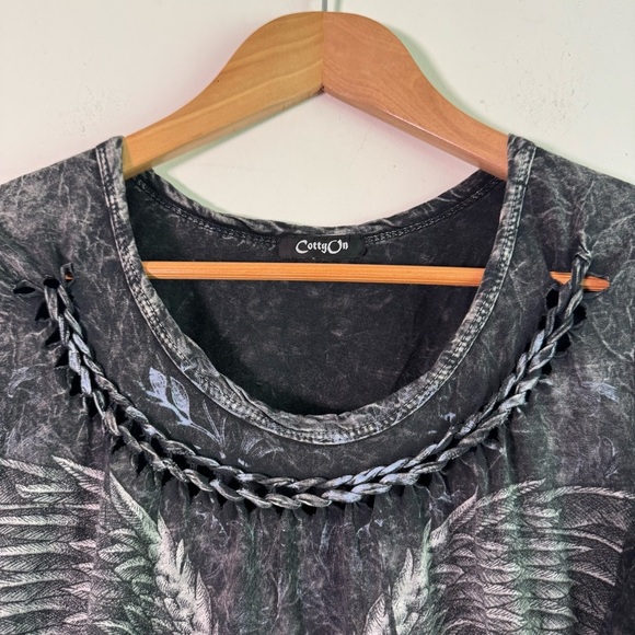 Y2K Cotty On stone wash woven neck grungy T-shirt size XL - Picture 2 of 7